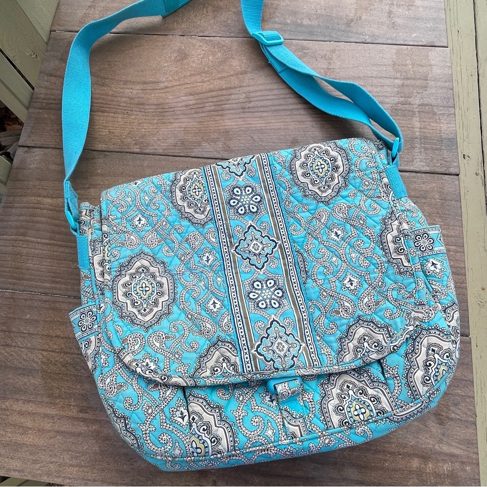 Vera Bradley Totally Turq Retired Spring 2010 Satchel Mail Bag Flap Buckle Close